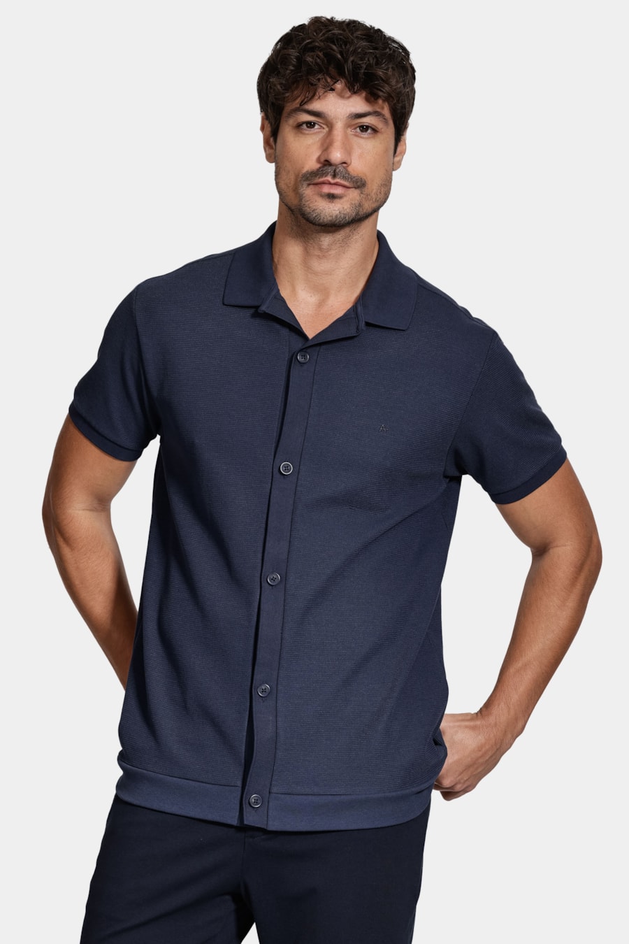 Camisa Manga Curta Interlock Com Textura Navy — foto 1 de 6