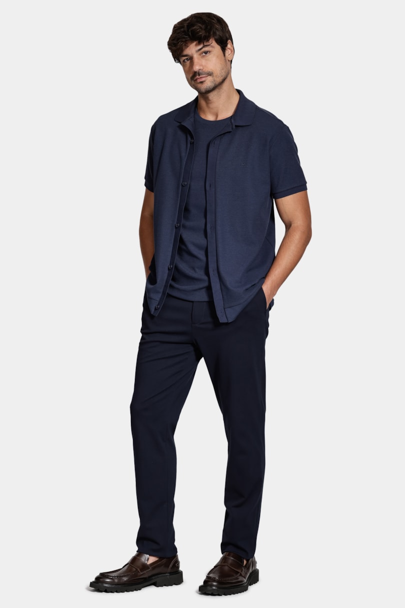 Camisa Manga Curta Interlock Com Textura Navy