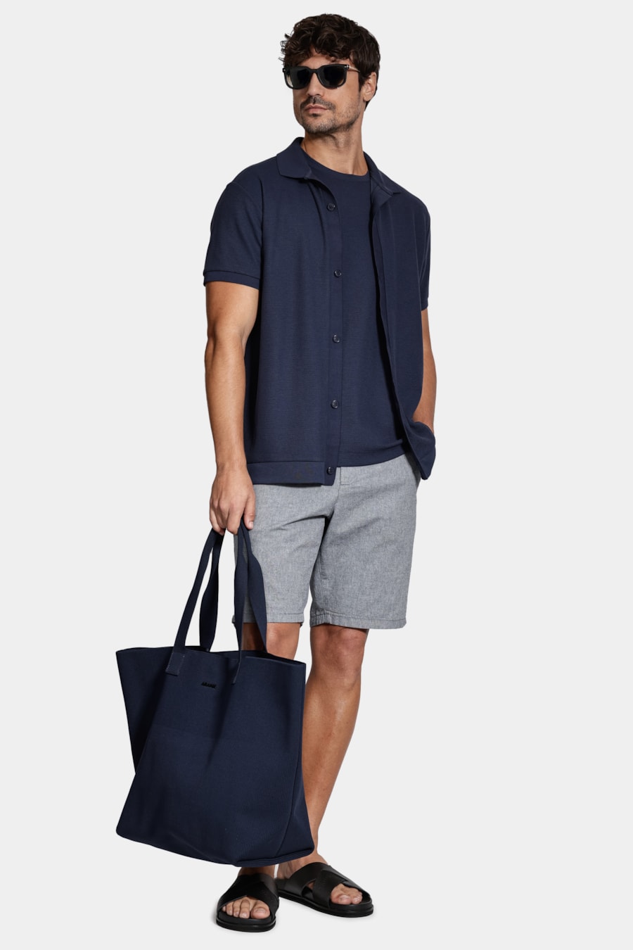 Camisa Manga Curta Interlock Com Textura Navy — foto 3 de 6
