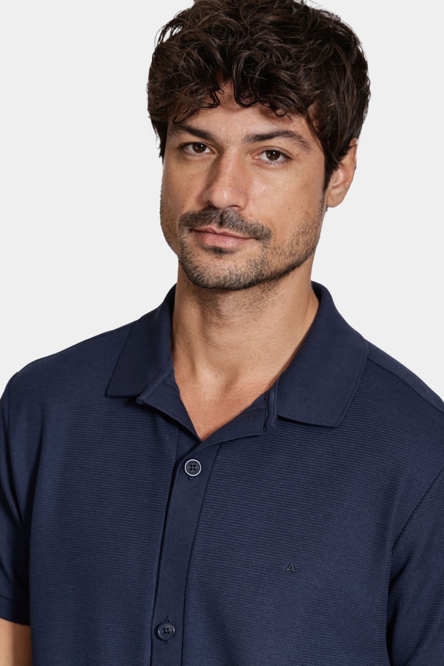 Camisa Manga Curta Interlock Com Textura Navy — foto 4 de 6