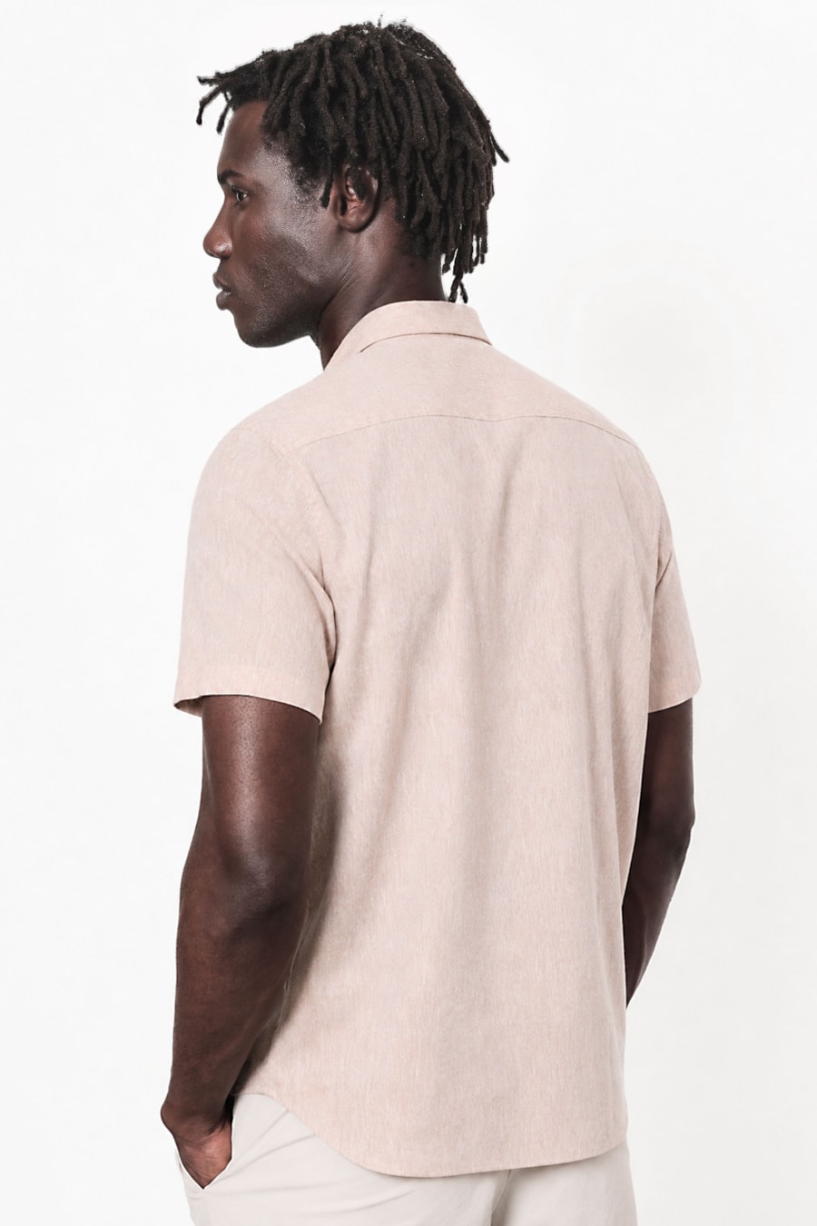 Camisa Manga Curta Linen Flex Areia — foto 4 de 5