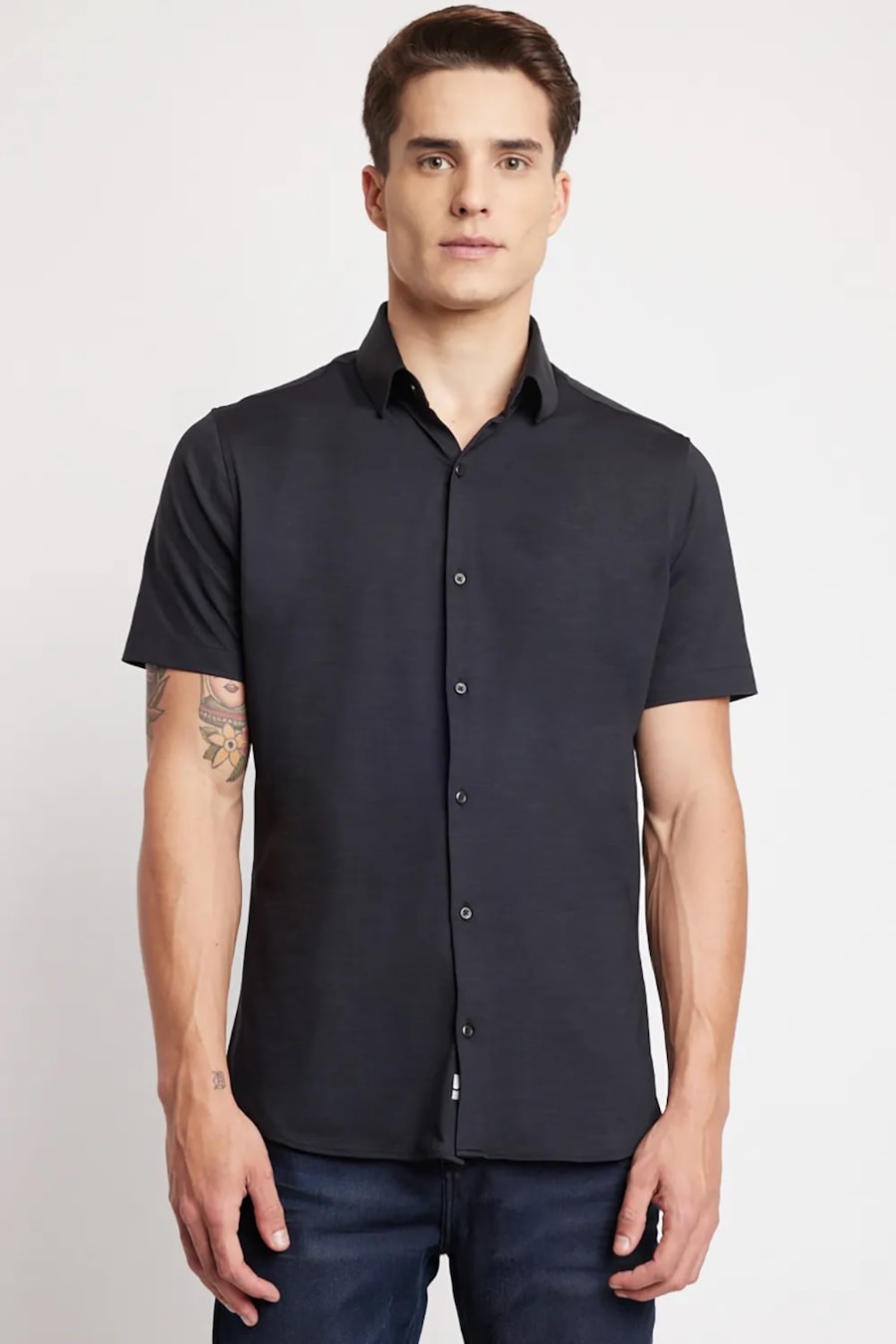 Camisa Manga Curta Melange Preto — foto 1 de 5