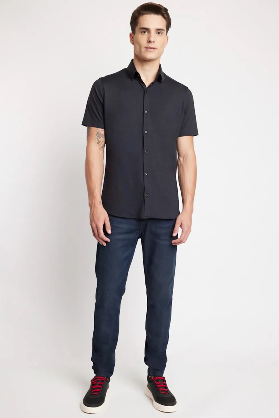 Camisa Manga Curta Melange Preto — foto 2 de 5