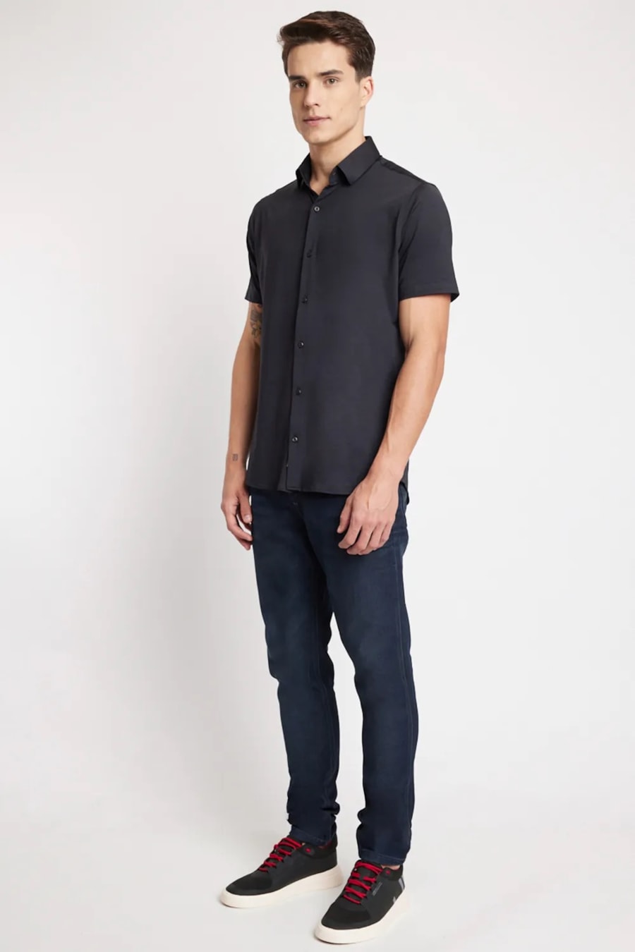 Camisa Manga Curta Melange Preto — foto 3 de 5