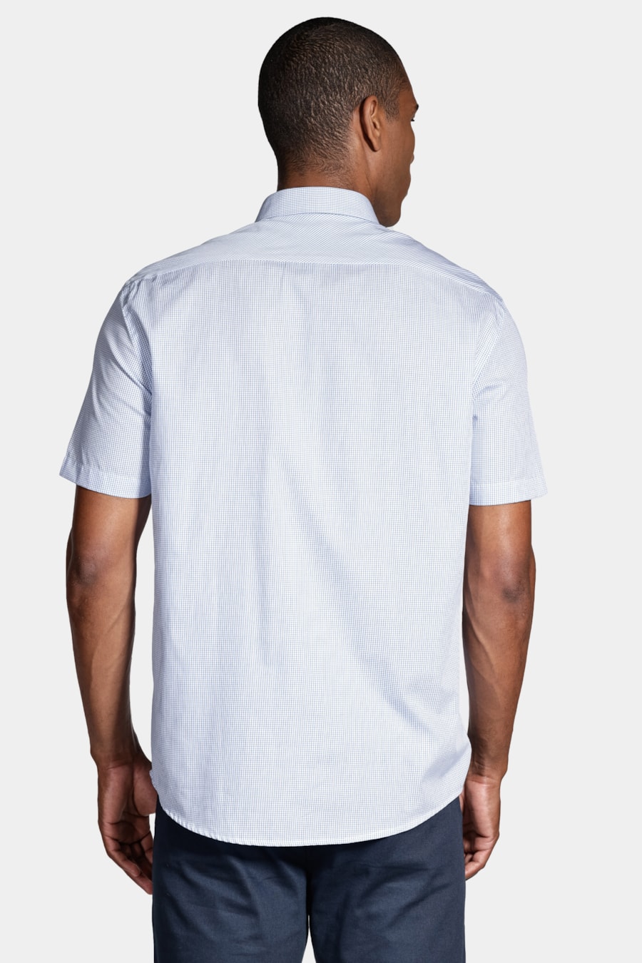 Camisa Manga Curta Micro Xadrez Branco Com Azul — foto 4 de 6