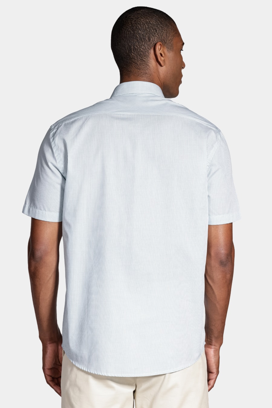 Camisa Manga Curta Micro Xadrez Branco Com Verde — foto 4 de 6