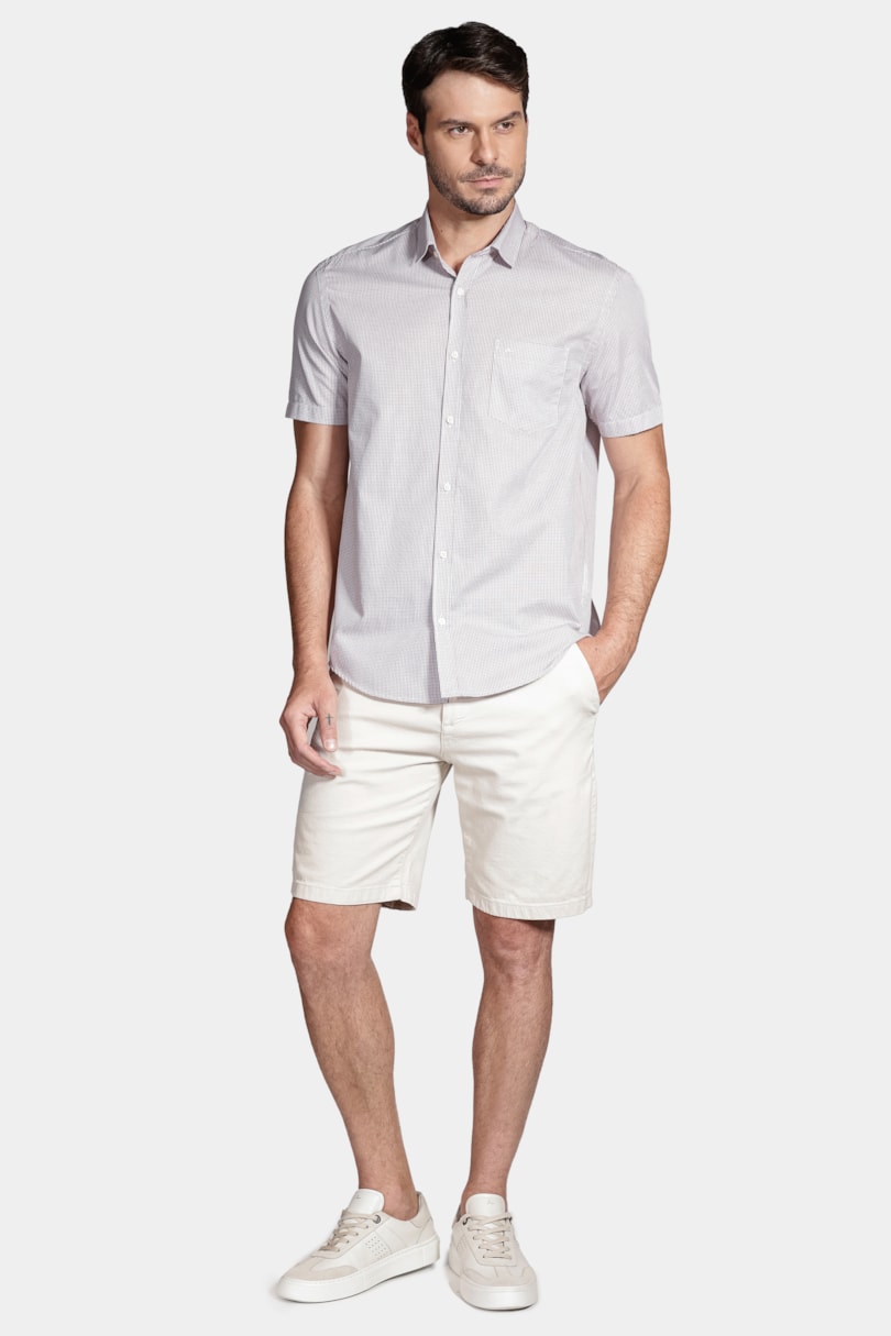 Camisa Manga Curta Micro Xadrez Branco/Telha