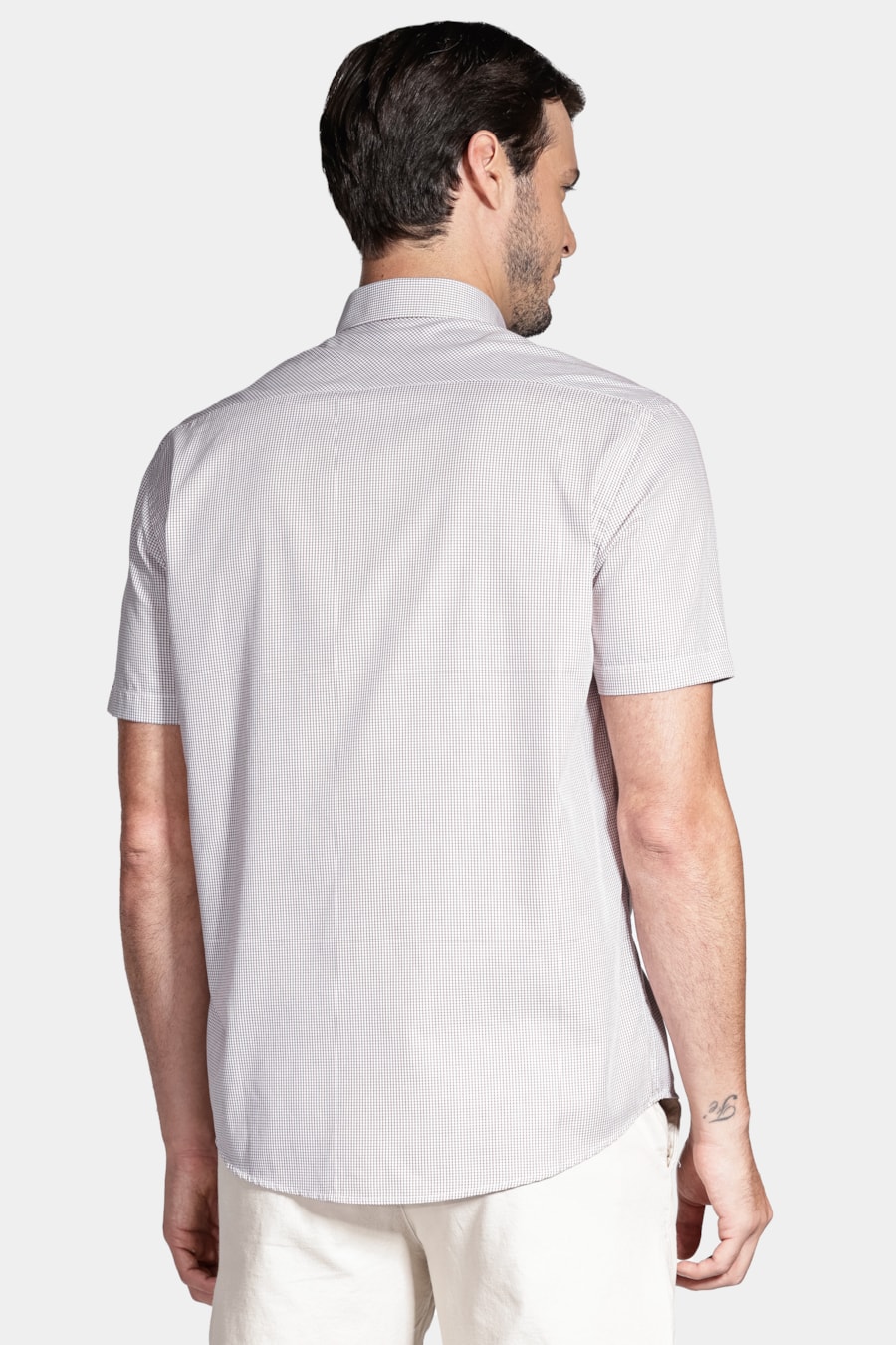 Camisa Manga Curta Micro Xadrez Branco/Telha — foto 4 de 6