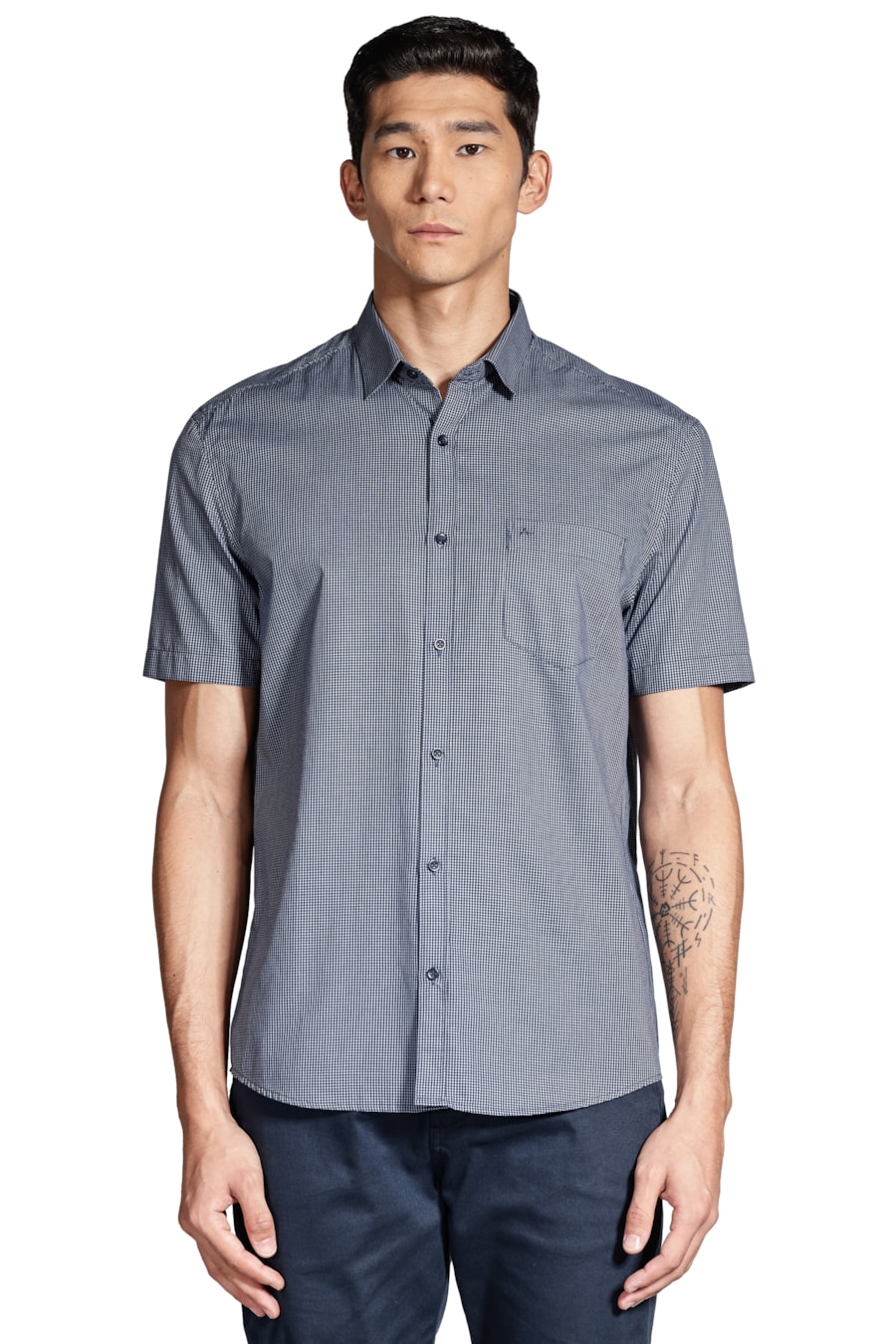 Camisa Manga Curta Micro Xadrez Marinho/Azul Claro — foto 1 de 6