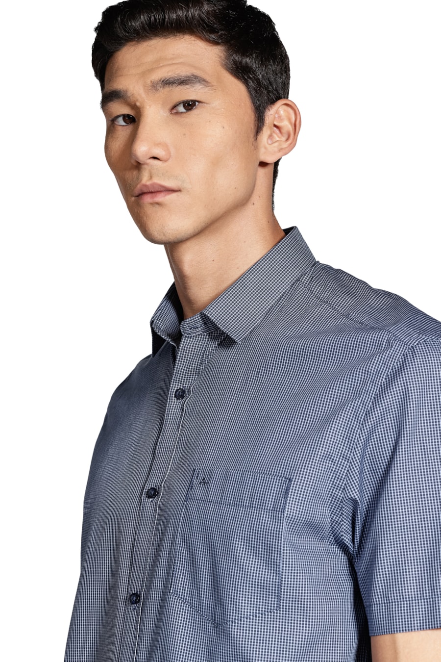 Camisa Manga Curta Micro Xadrez Marinho/Azul Claro — foto 3 de 6
