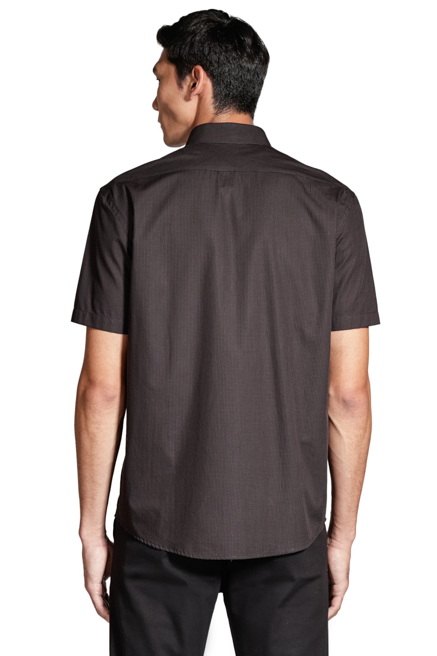 Camisa Manga Curta Micro Xadrez Preto Com Caramelo — foto 4 de 6