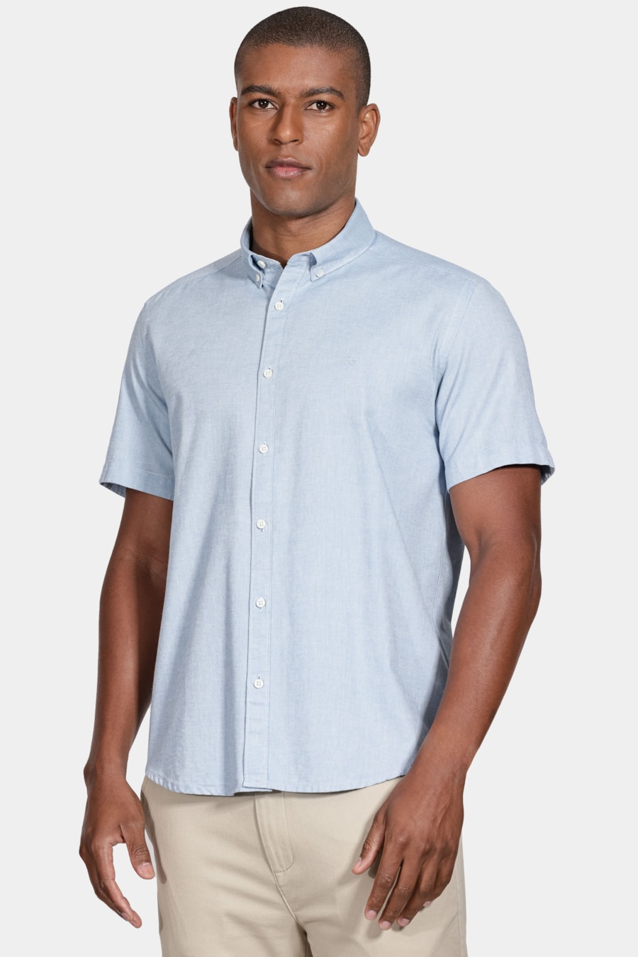 Camisa Manga Curta Move Slim Oxford Button Down Copan Azul — foto 1 de 5