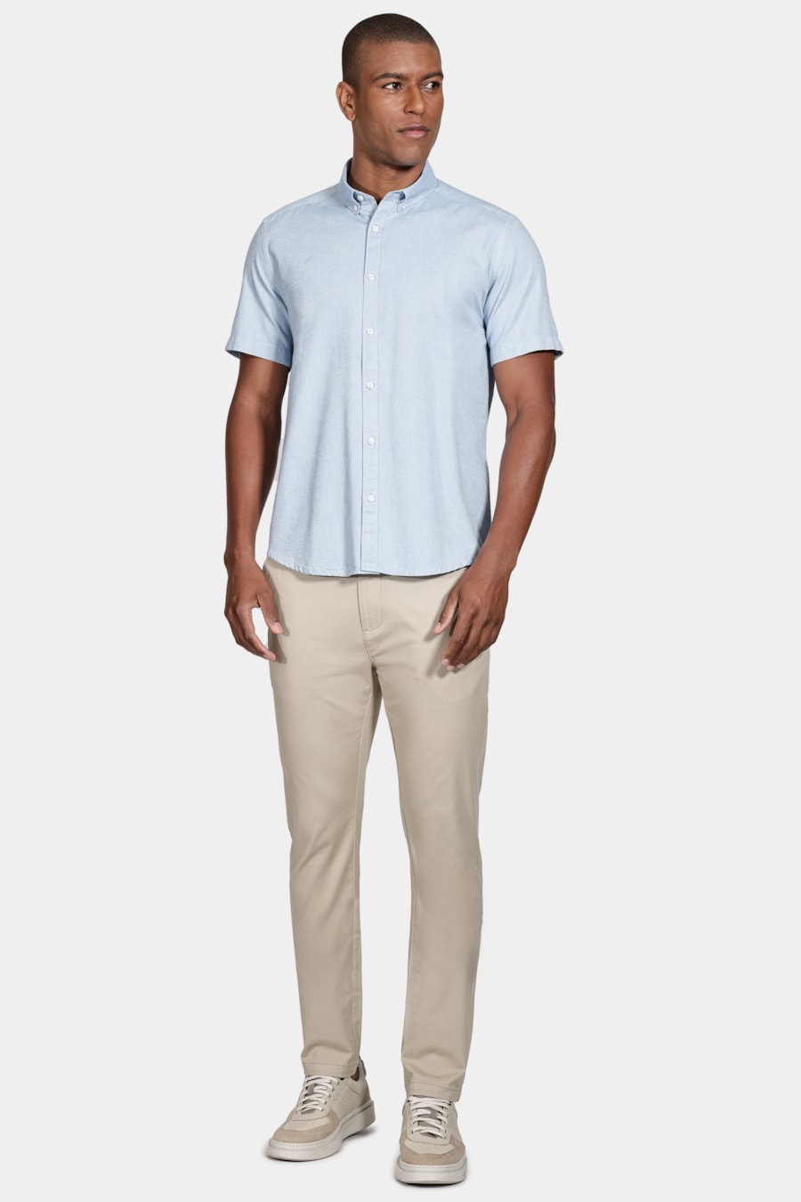 Camisa Manga Curta Move Slim Oxford Button Down Copan Azul — foto 2 de 5