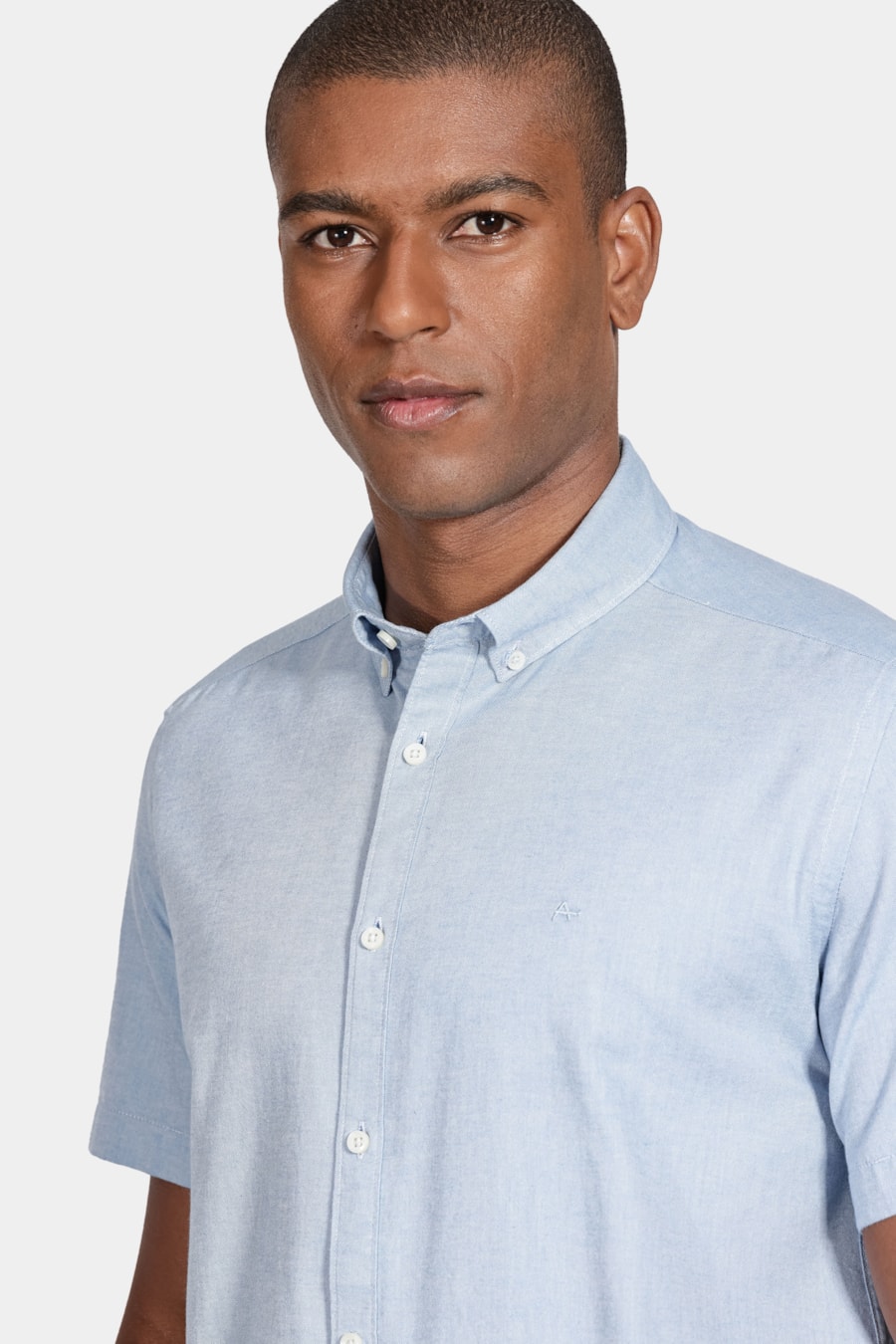 Camisa Manga Curta Move Slim Oxford Button Down Copan Azul — foto 3 de 5
