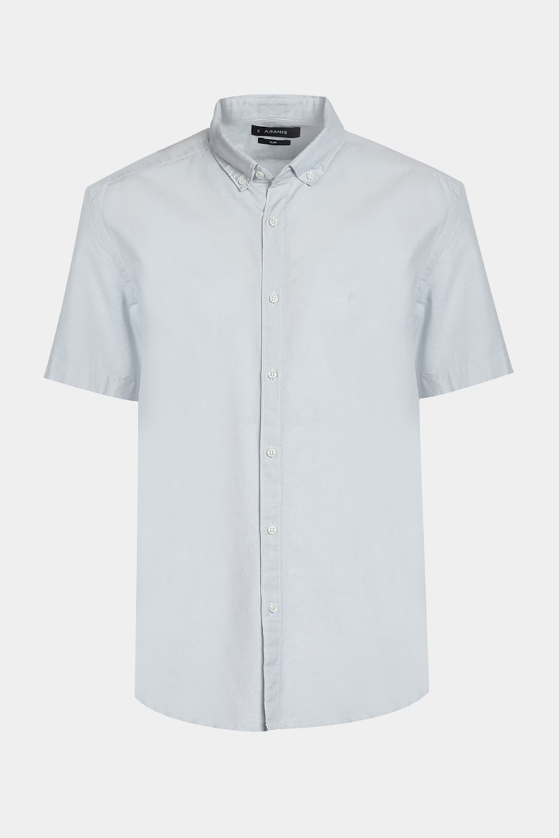 Camisa Manga Curta Move Slim Oxford Button Down Copan Azul Celeste