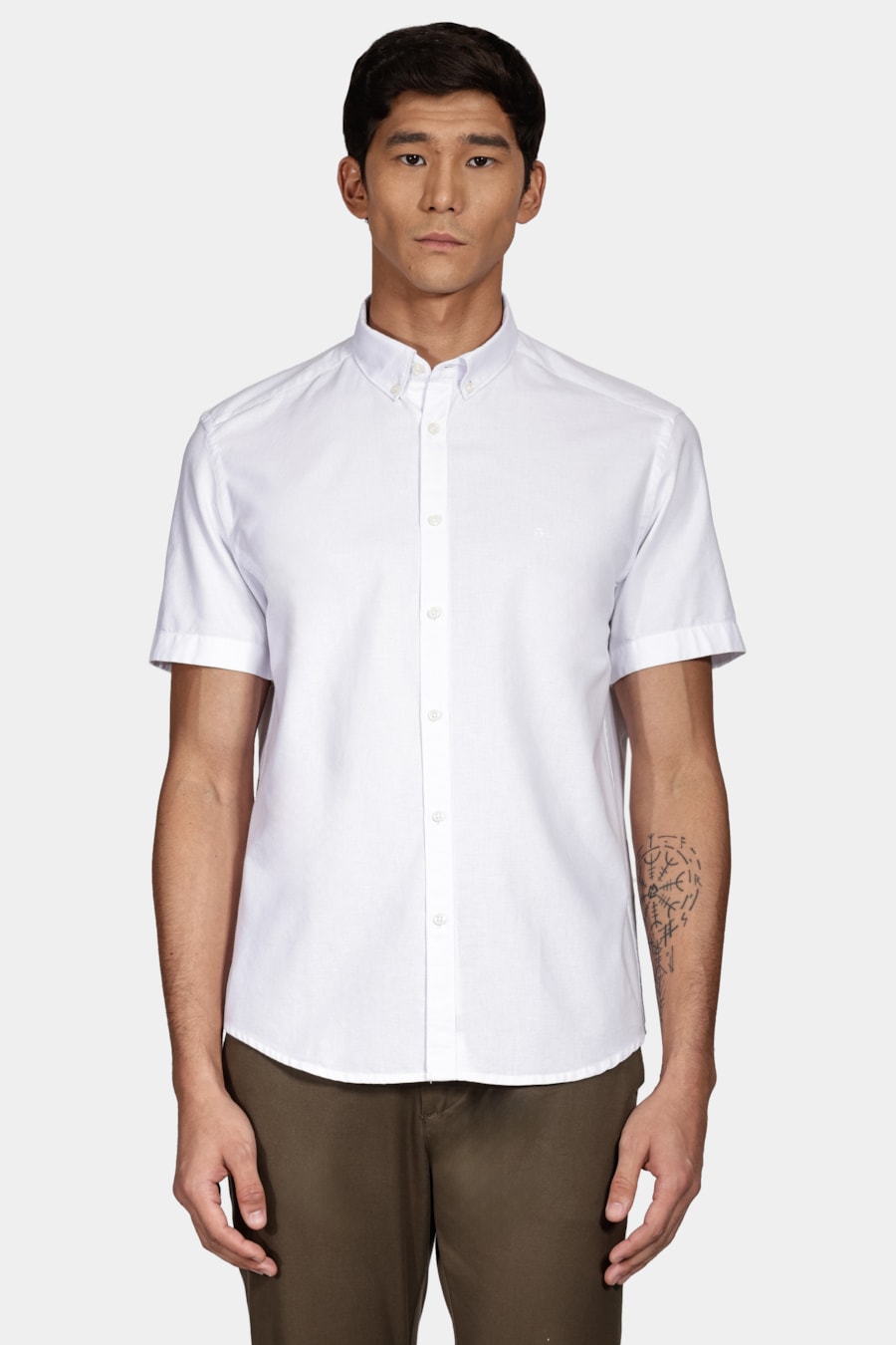 Camisa Manga Curta Move Slim Oxford Button Down Copan Branco — foto 1 de 5