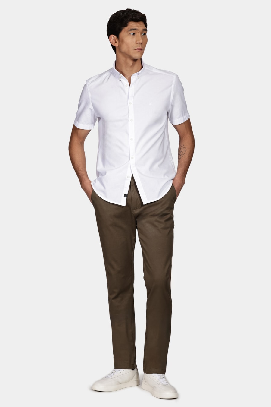 Camisa Manga Curta Move Slim Oxford Button Down Copan Branco — foto 2 de 5