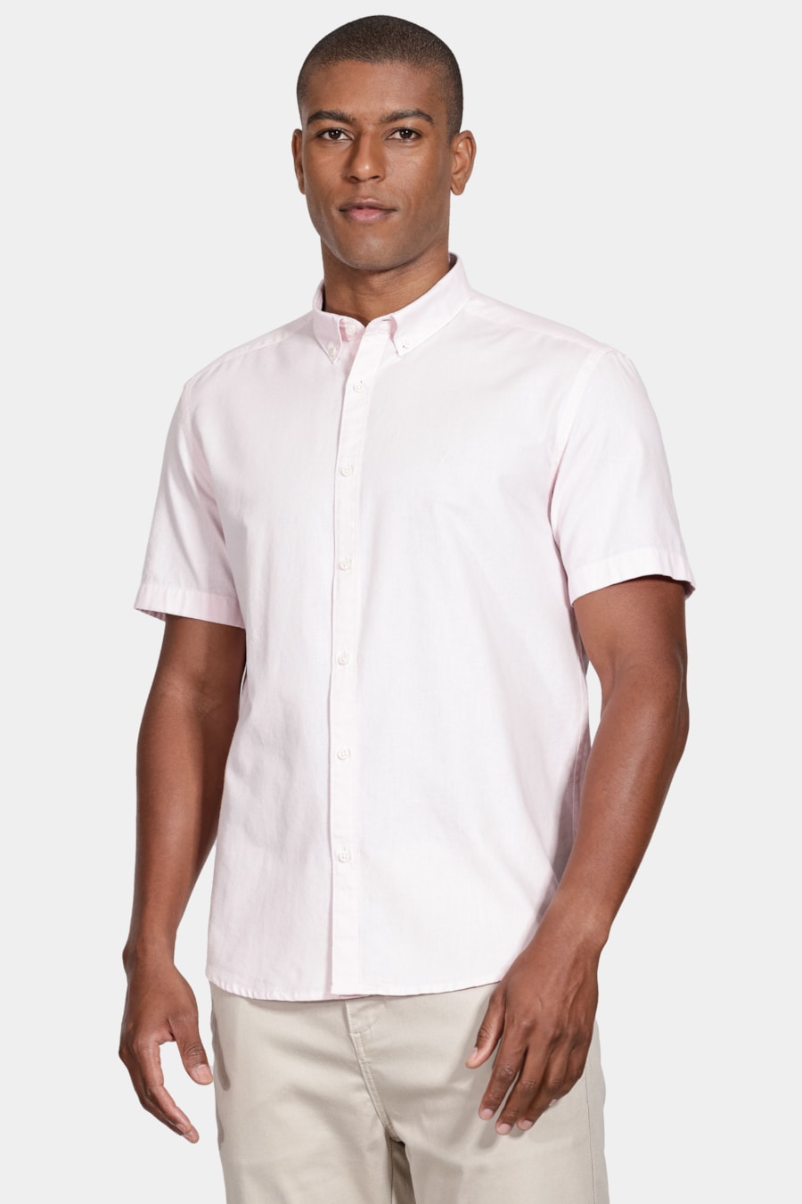 Camisa Manga Curta Move Slim Oxford Button Down Copan Rosa — foto 1 de 5