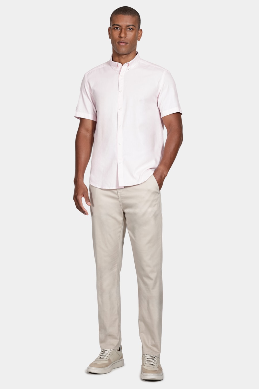 Camisa Manga Curta Move Slim Oxford Button Down Copan Rosa — foto 2 de 5