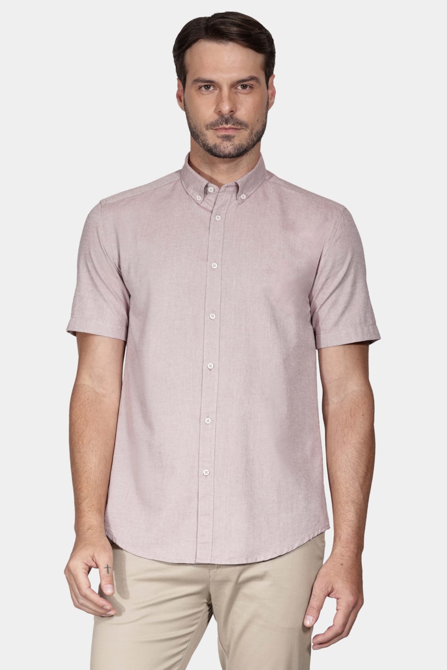 Camisa Manga Curta Move Slim Oxford Button Down Copan Rosa Escuro — foto 1 de 6