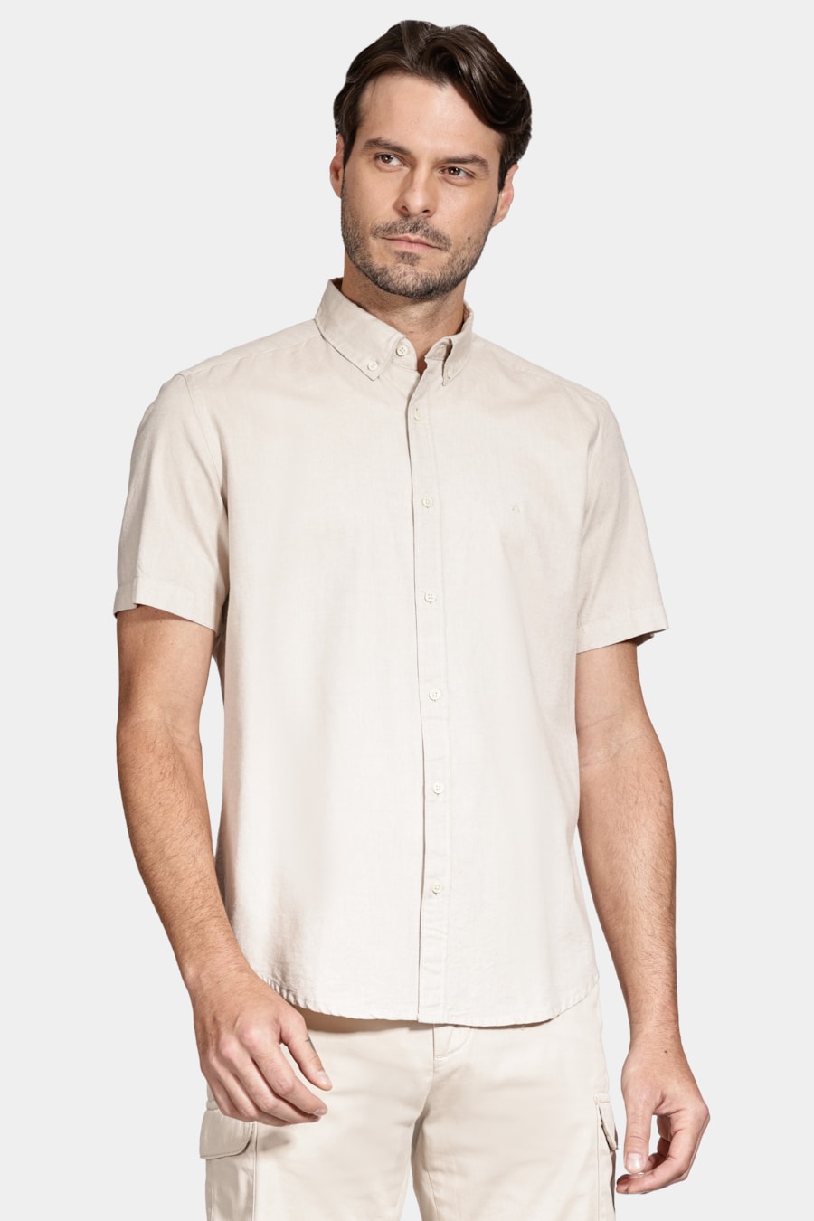 Camisa Manga Curta Oxford Areia — foto 1 de 6