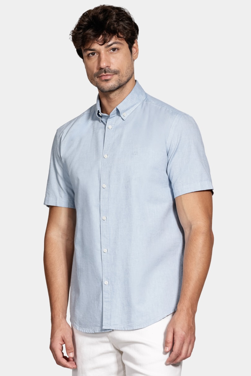 Camisa Manga Curta Oxford Azul