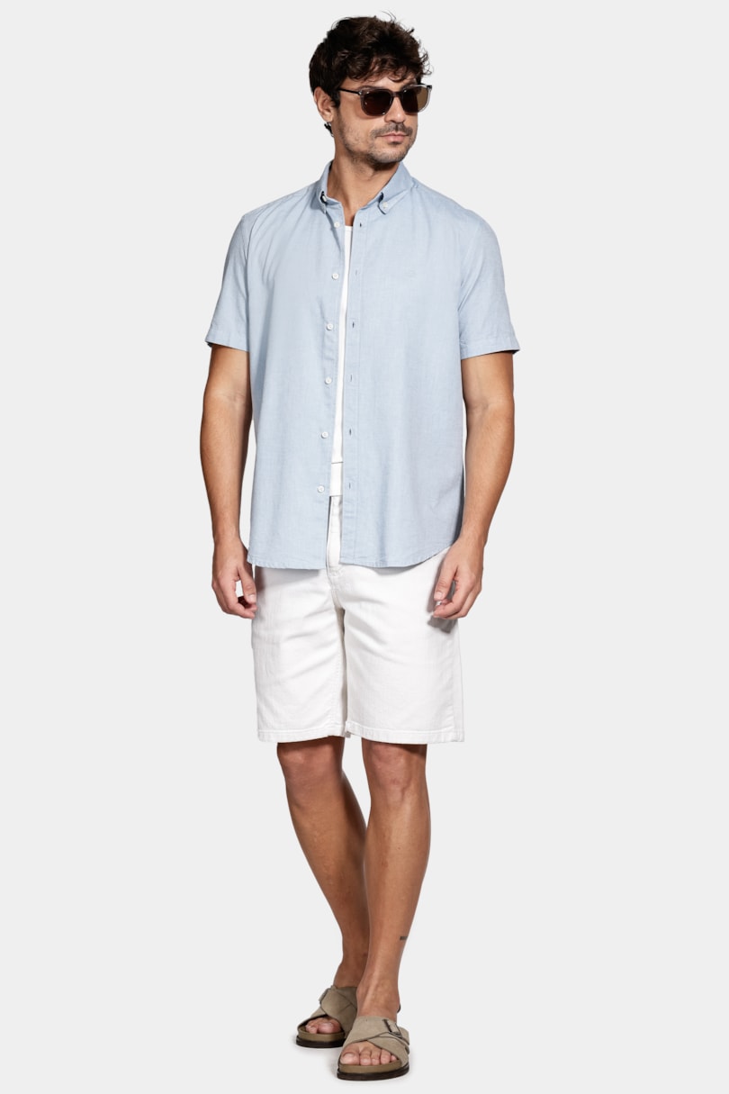 Camisa Manga Curta Oxford Azul