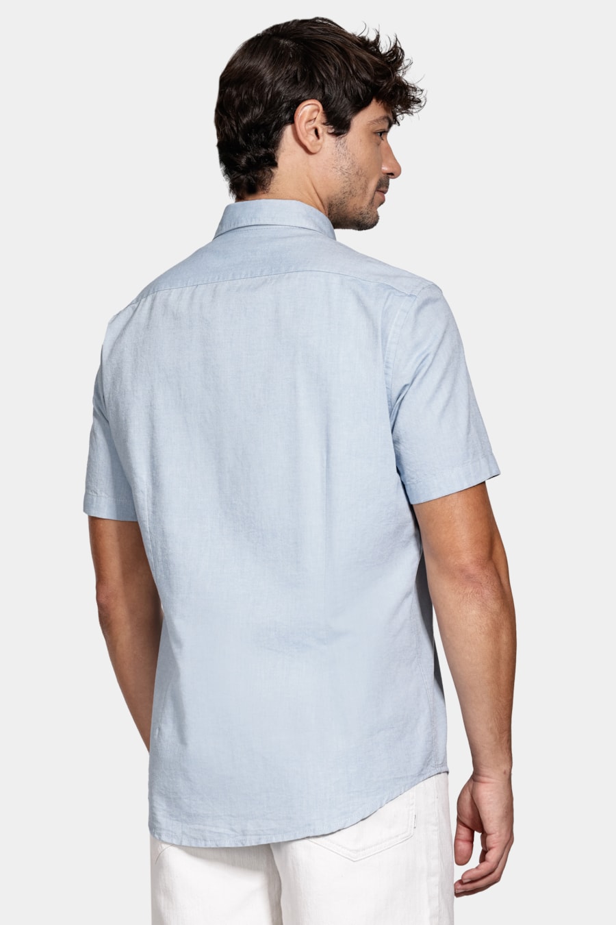 Camisa Manga Curta Oxford Azul — foto 4 de 5