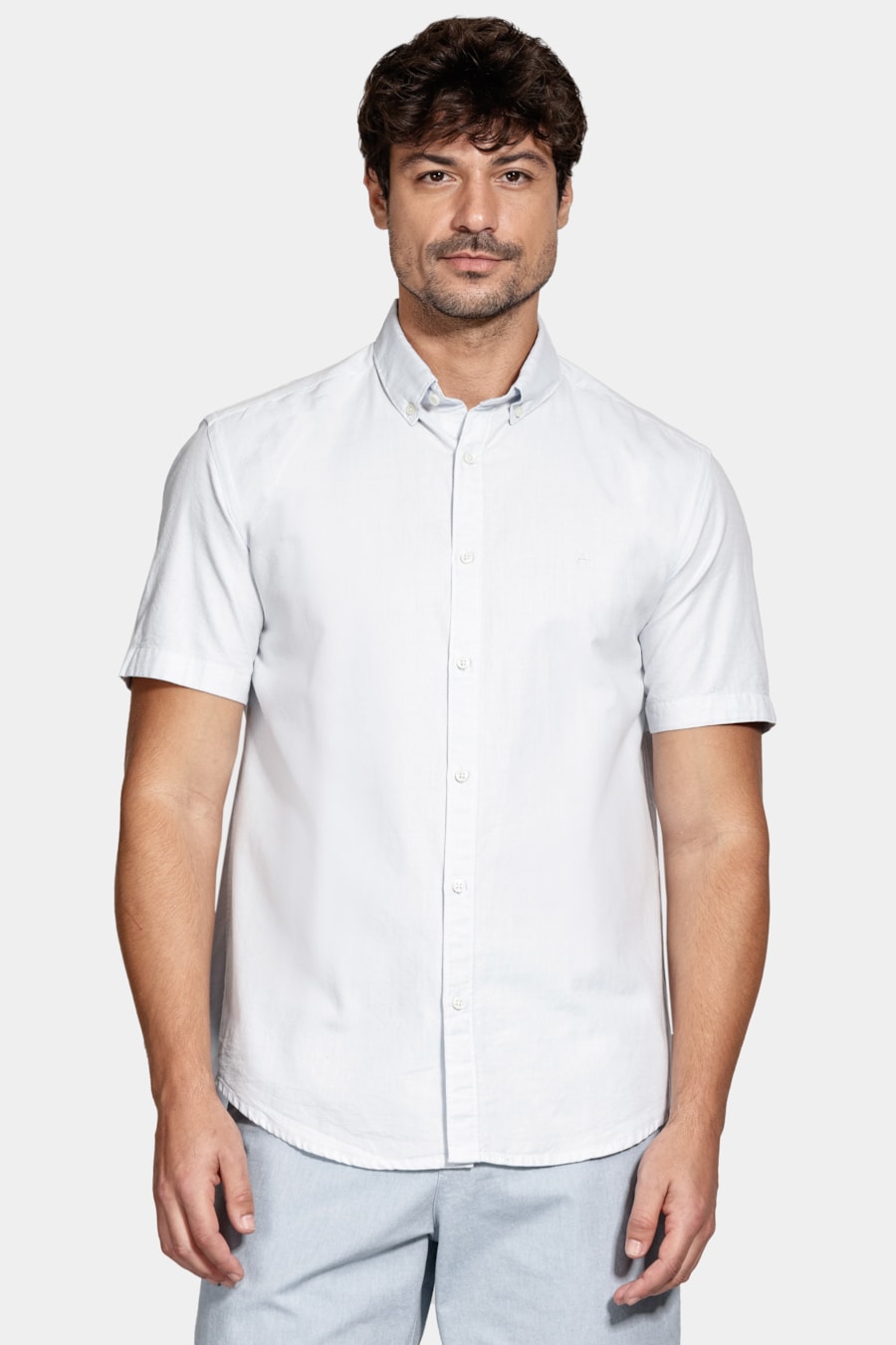 Camisa Manga Curta Oxford Azul Classico — foto 1 de 5