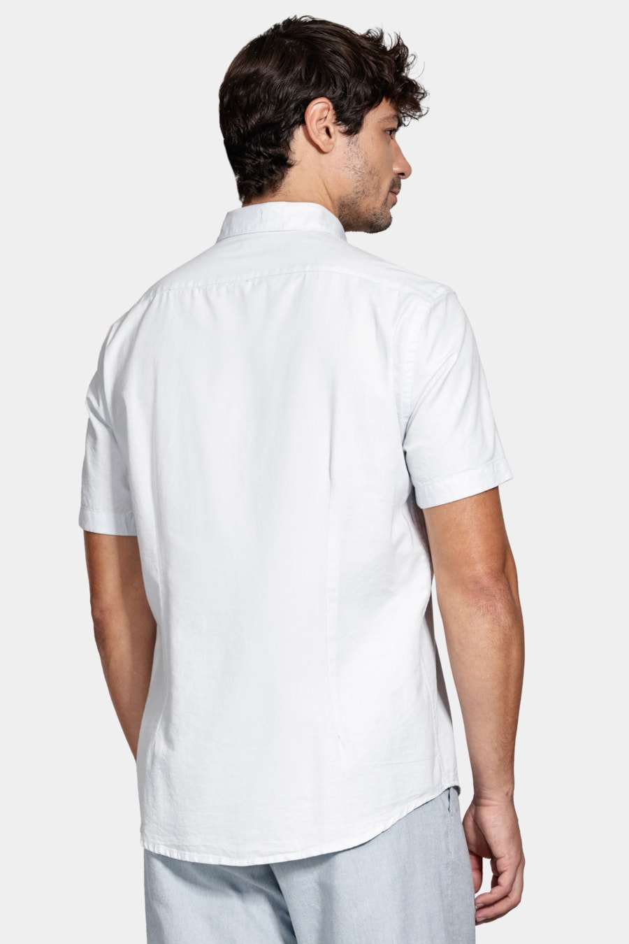 Camisa Manga Curta Oxford Azul Classico — foto 4 de 5
