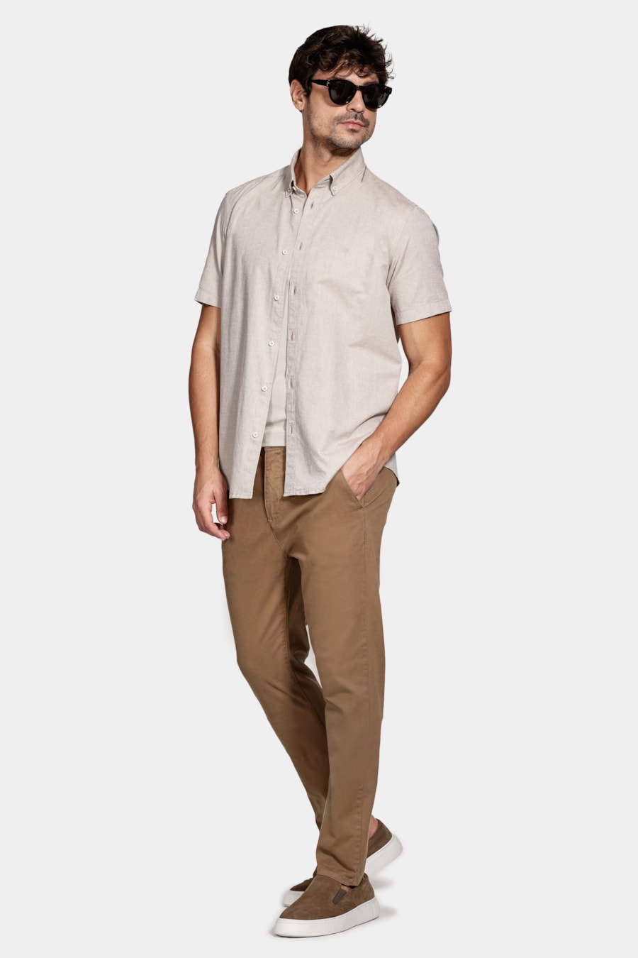 Camisa Manga Curta Oxford Castor — foto 2 de 5