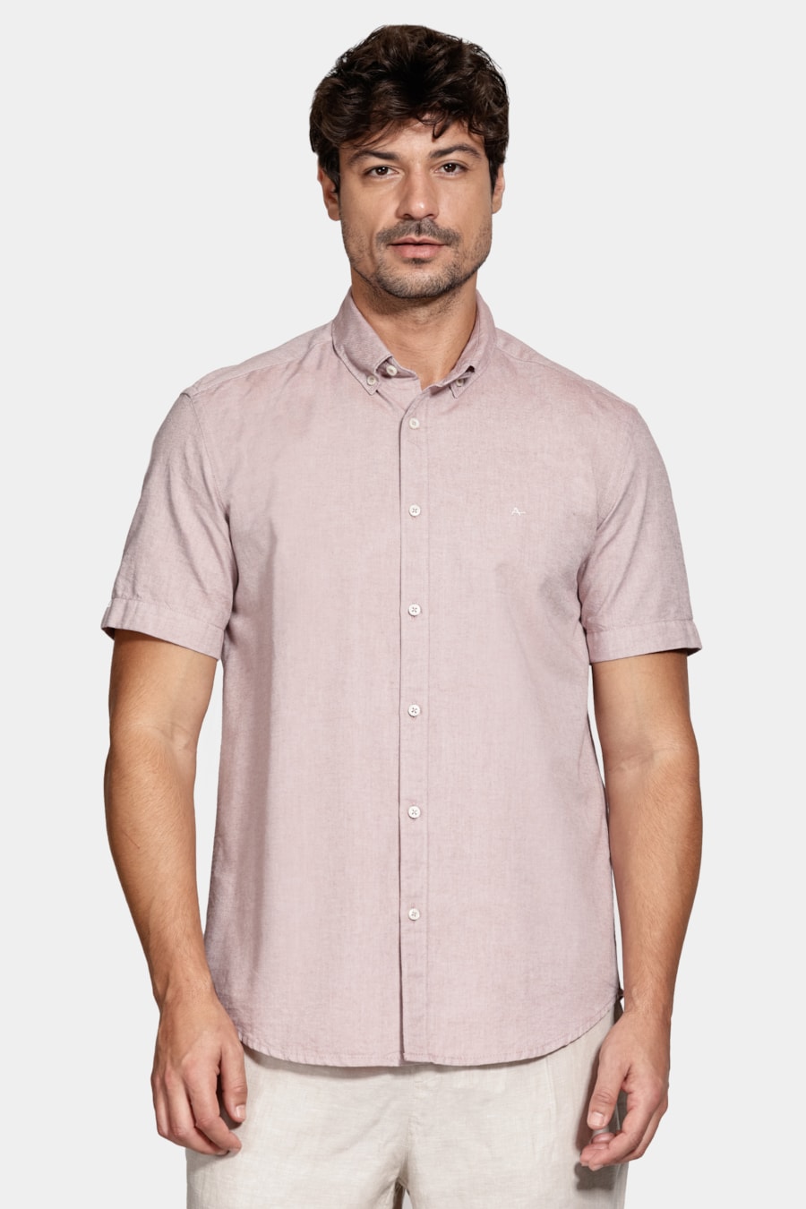 Camisa Manga Curta Oxford Rosa Escuro — foto 1 de 6