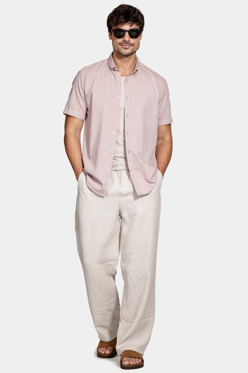Camisa Manga Curta Oxford Rosa Escuro