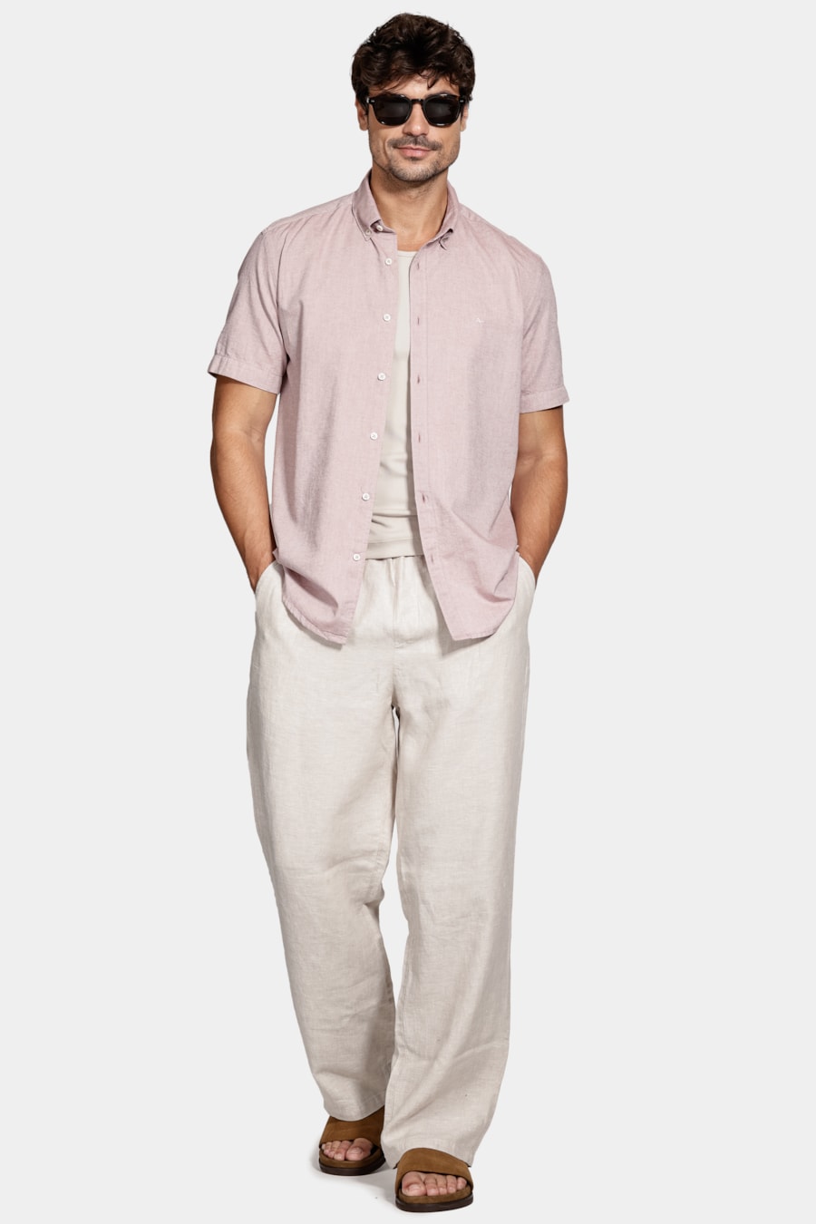 Camisa Manga Curta Oxford Rosa Escuro — foto 2 de 6