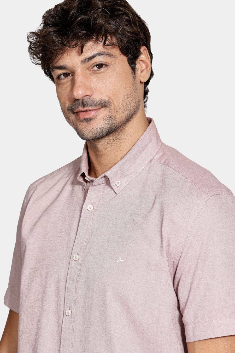Camisa Manga Curta Oxford Rosa Escuro — foto 3 de 6