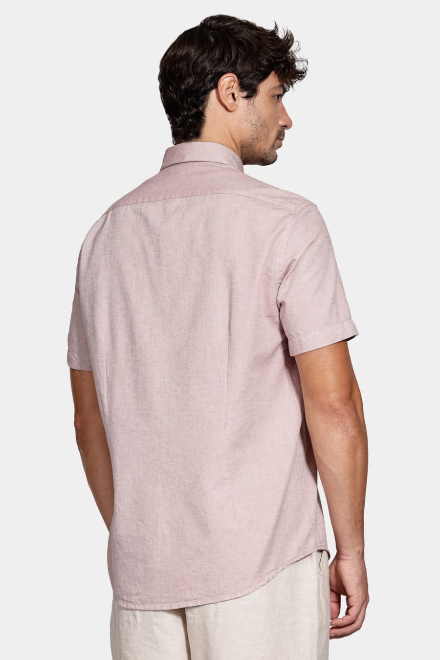 Camisa Manga Curta Oxford Rosa Escuro — foto 4 de 6