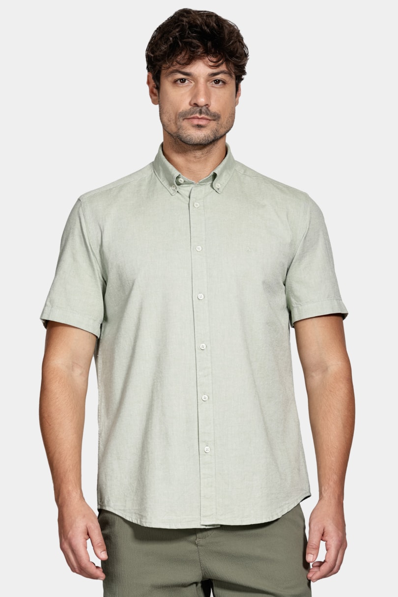 Camisa Manga Curta Oxford Verde