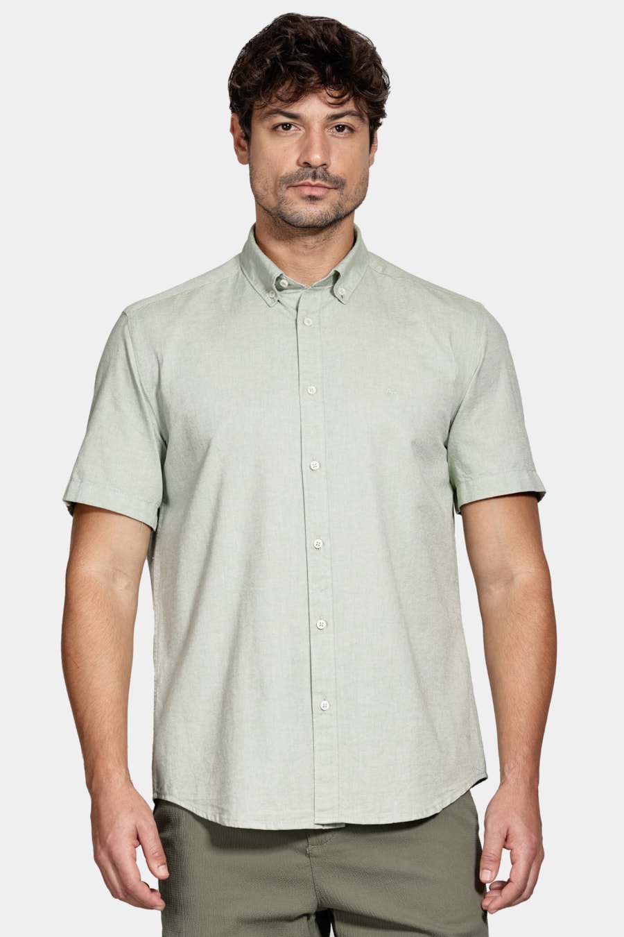 Camisa Manga Curta Oxford Verde — foto 1 de 5