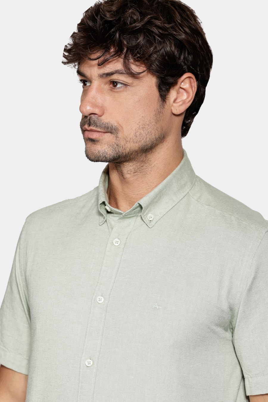 Camisa Manga Curta Oxford Verde — foto 3 de 5