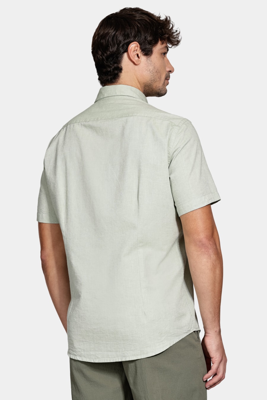 Camisa Manga Curta Oxford Verde — foto 4 de 5