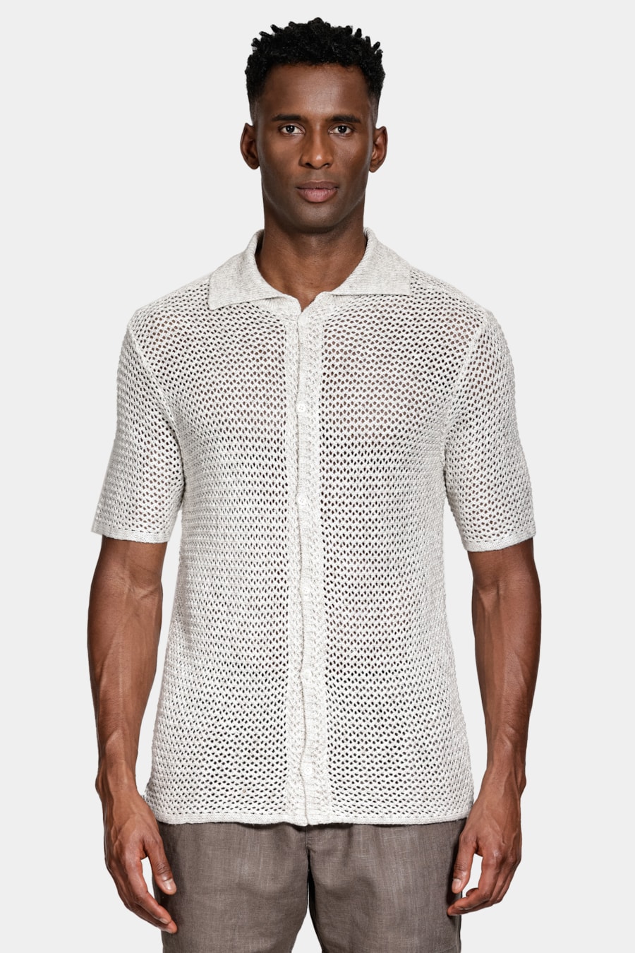 Camisa Manga Curta Ponto Crochê Relaxed Natural — foto 1 de 5