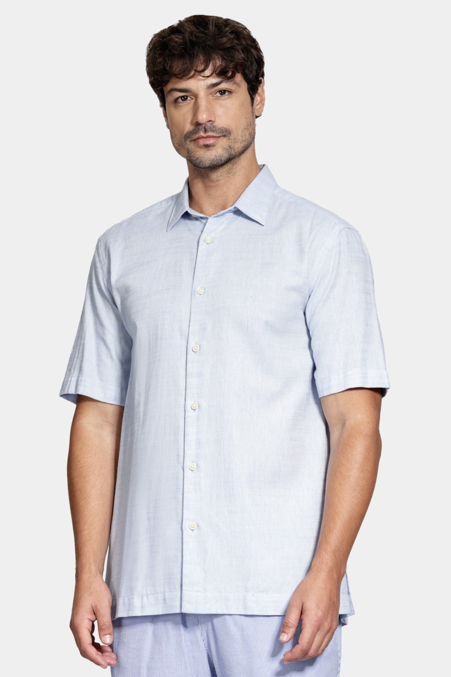 Camisa Manga Curta Regular Algodão Azul Claro — foto 1 de 6