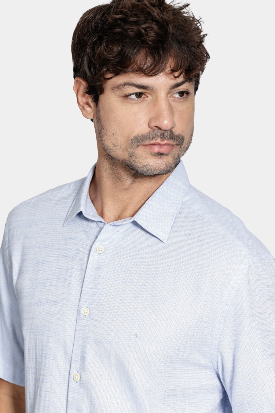 Camisa Manga Curta Regular Algodão Azul Claro — foto 3 de 6