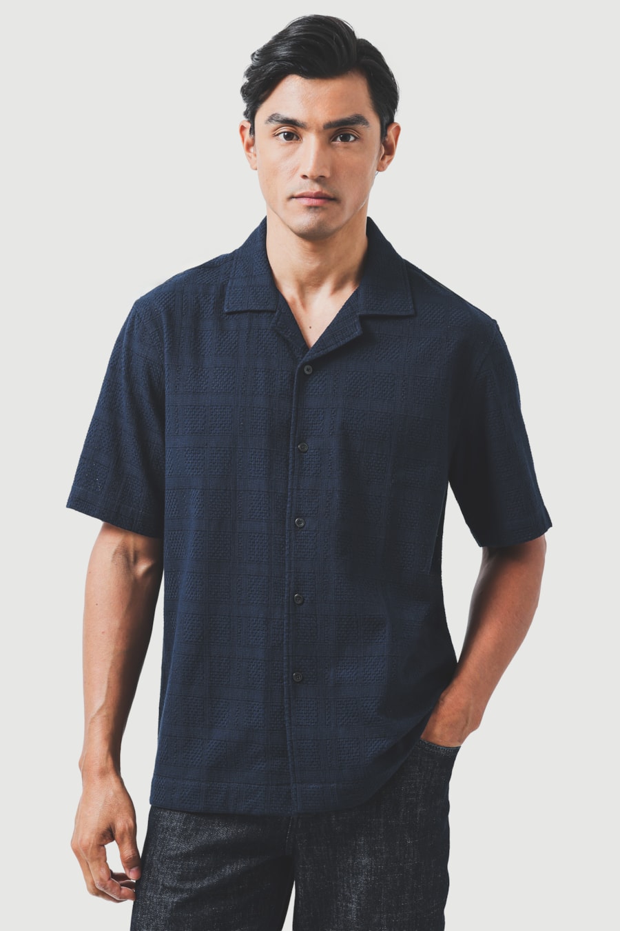 Camisa Manga Curta Regular Algodão Bordado Marinho — foto 1 de 7