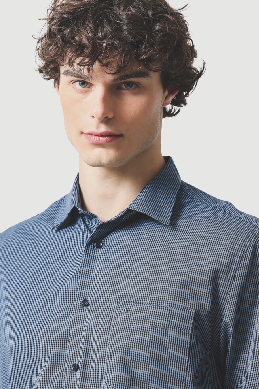 Camisa Manga Curta Regular Algodão Damero Azul Medio C/ Marinho — foto 3 de 6