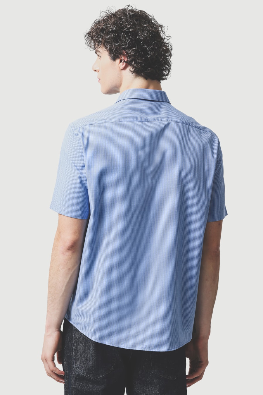 Camisa Manga Curta Regular Algodão Damero Azulclaro C/ Azul — foto 4 de 6