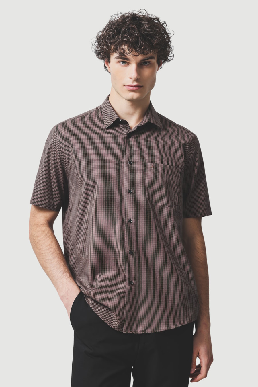 Camisa Manga Curta Regular Algodão Damero Castor C/ Marinho — foto 1 de 6