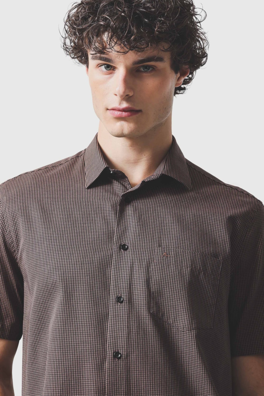 Camisa Manga Curta Regular Algodão Damero Castor C/ Marinho — foto 3 de 6