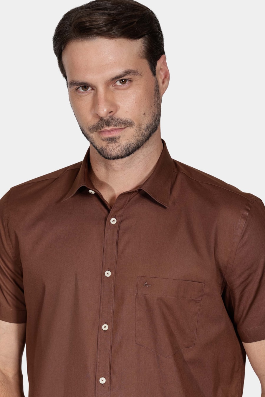 Camisa Manga Curta Regular Algodão Damero Marrom — foto 3 de 6