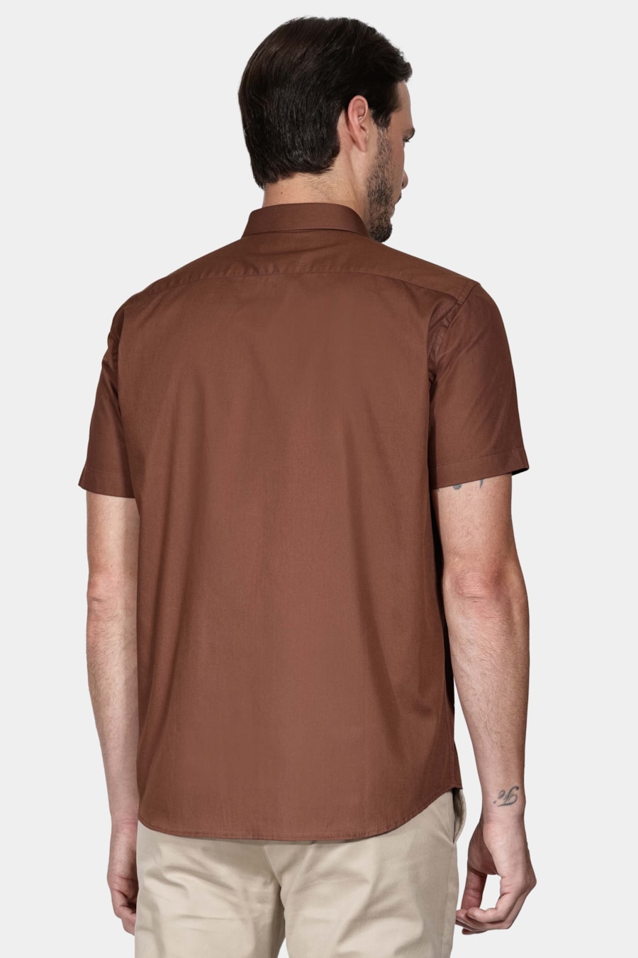 Camisa Manga Curta Regular Algodão Damero Marrom — foto 4 de 6